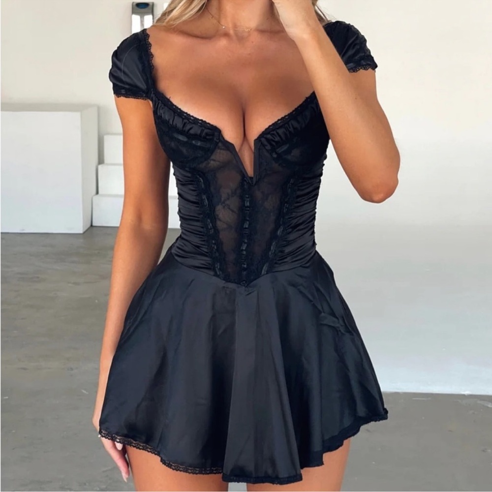 Outcast Delta Mini Dress Black Lace Up Corset